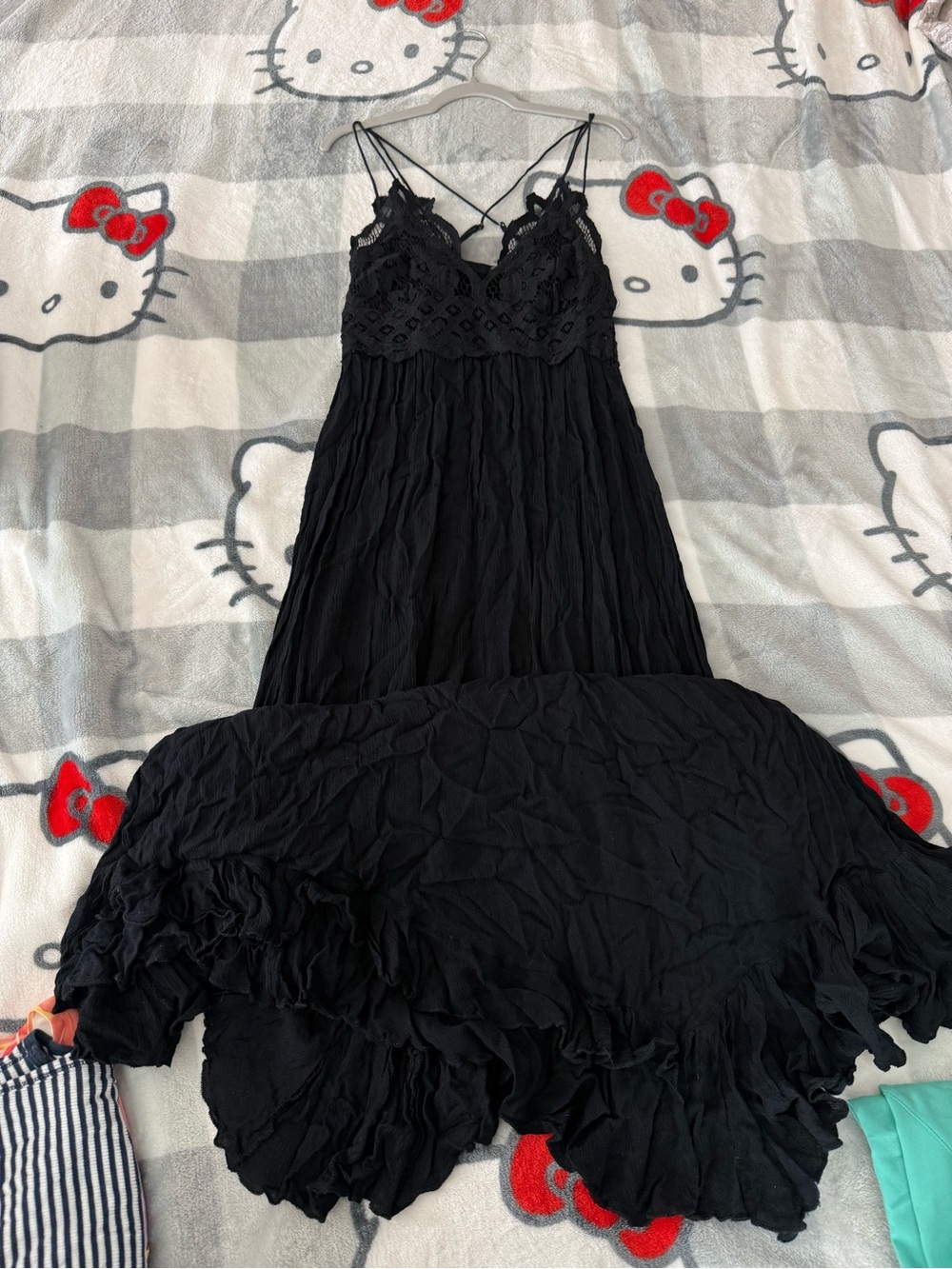 Free People black lace babydoll dress with ruffles